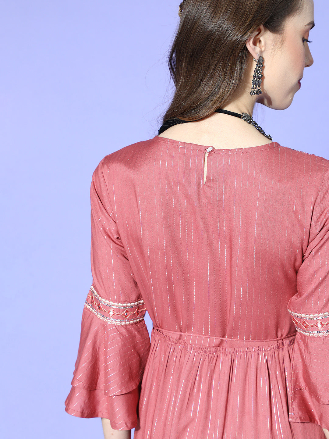 Juniper Women Rosepink Rayon Lurex Embroidered Tiered Dress - Distacart