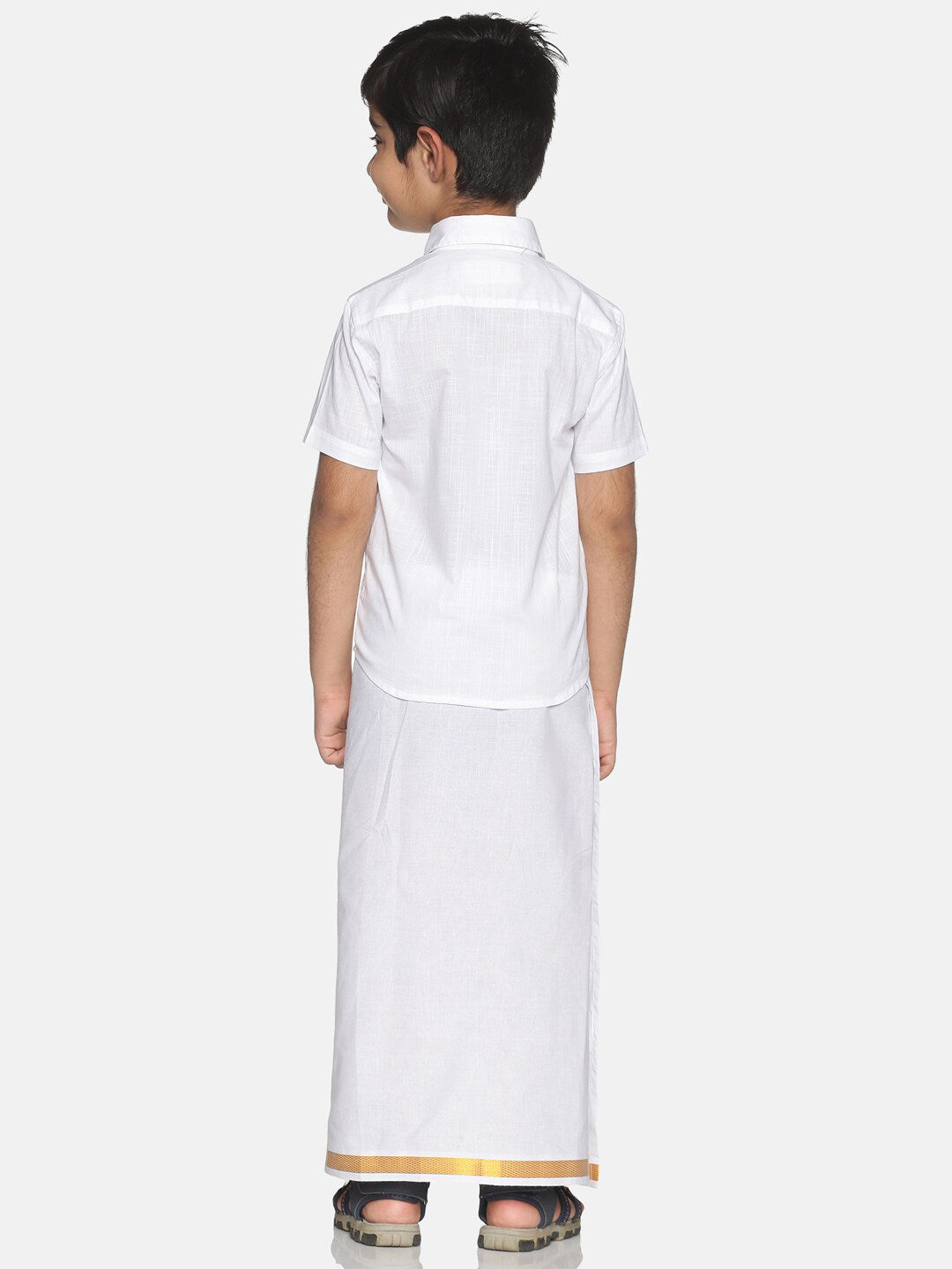 Sethukrishna Boys White & Gold-Toned Pure Cotton Solid Shirt and Veshti Set - Distacart