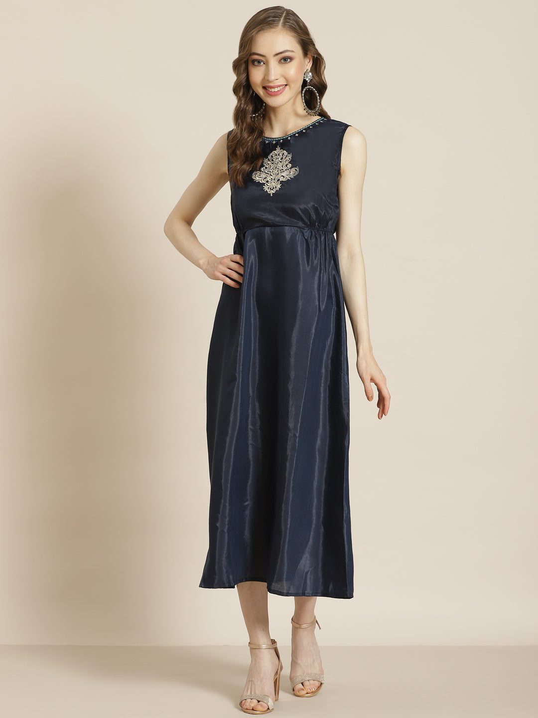 Juniper Women Navyblue Georgette Printed Jacket Style Dress - Distacart