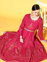 Thumbnail for Juniper Women Fuchsia Rayon Printed Flared Dress - Distacart