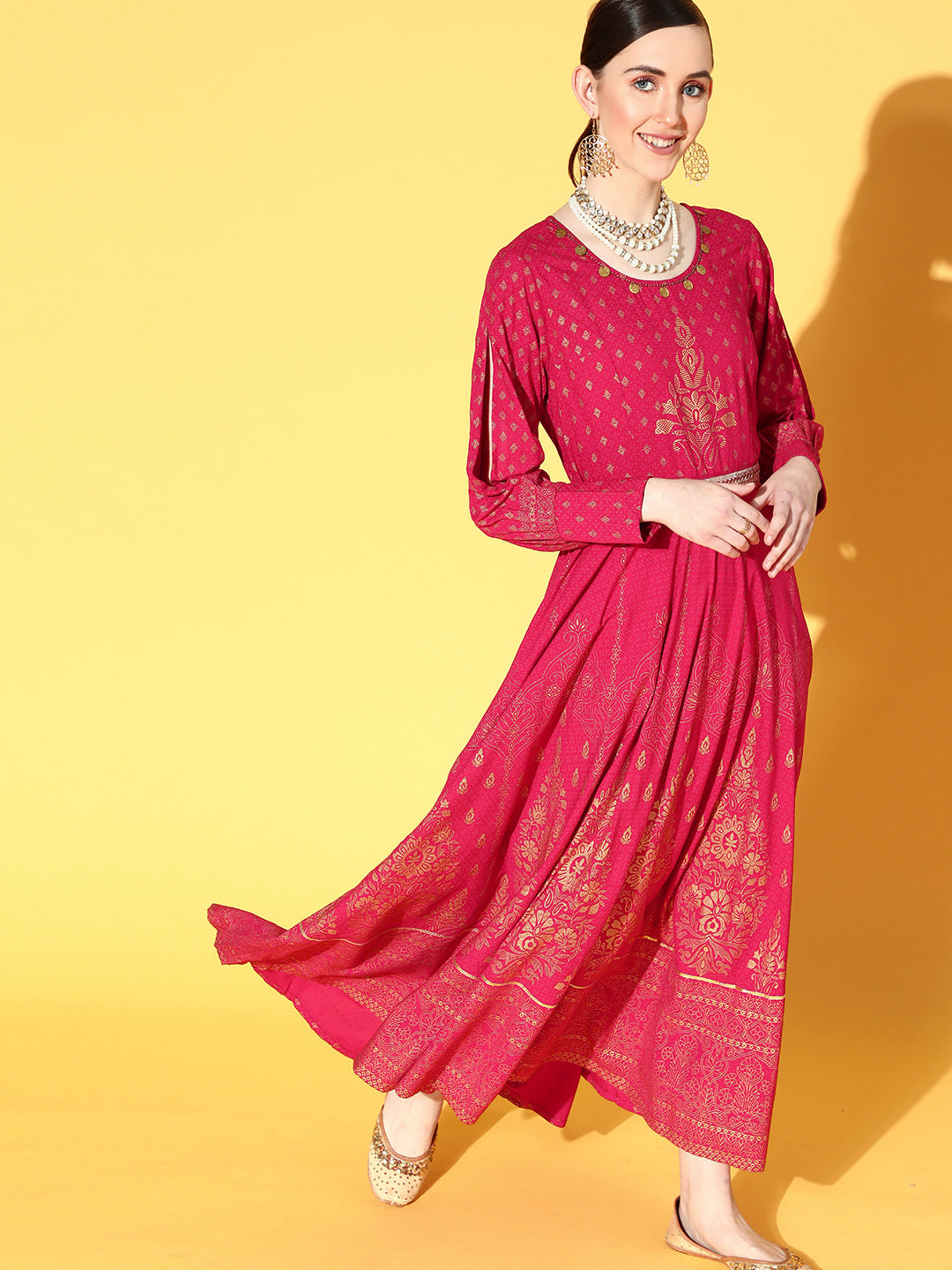 Juniper Women Fuchsia Rayon Printed Flared Dress - Distacart