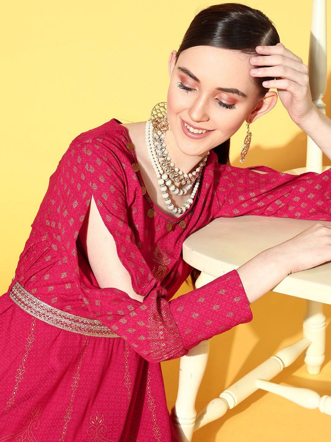 Juniper Women Fuchsia Rayon Printed Flared Dress - Distacart