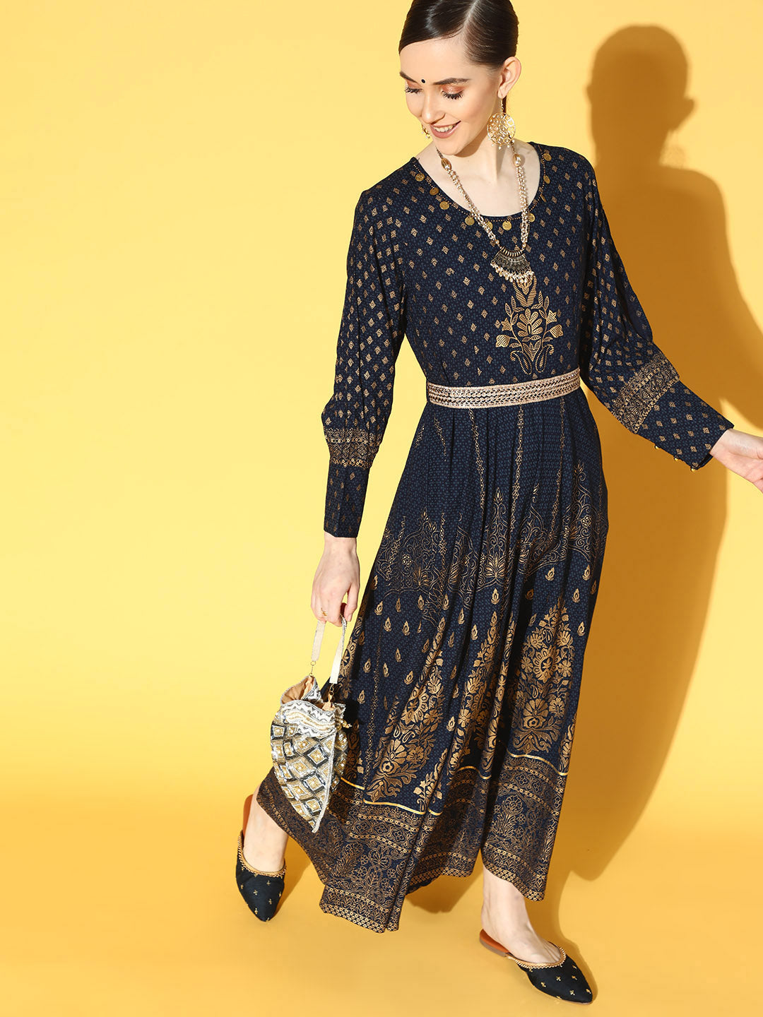 Juniper Women Navyblue Rayon Printed Flared Dress - Distacart