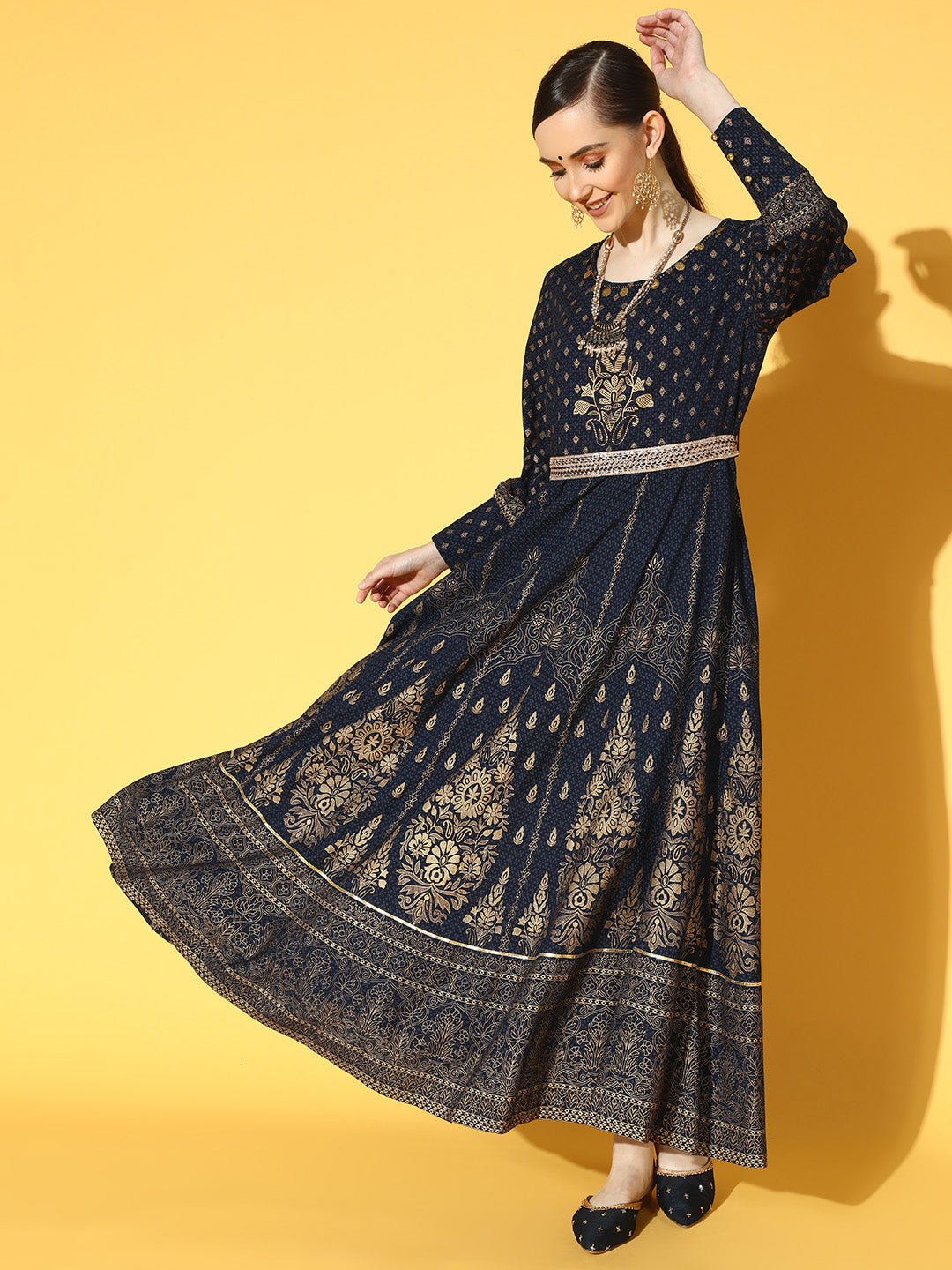 Juniper Women Navyblue Rayon Printed Flared Dress - Distacart