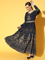 Thumbnail for Juniper Women Navyblue Rayon Printed Flared Dress - Distacart