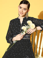 Thumbnail for Juniper Women Black Georgette Printed Flared Dress - Distacart