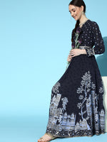 Thumbnail for Juniper Women Indigo Georgette Printed Flared Dress - Distacart