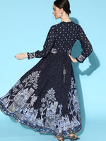 Thumbnail for Juniper Women Indigo Georgette Printed Flared Dress - Distacart