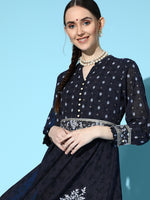 Thumbnail for Juniper Women Indigo Georgette Printed Flared Dress - Distacart