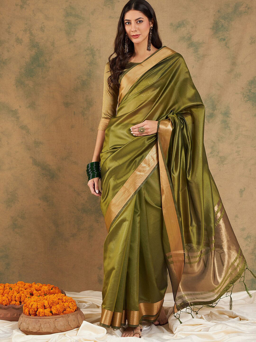 Sangria Woven Design Organza Sarees - Distacart