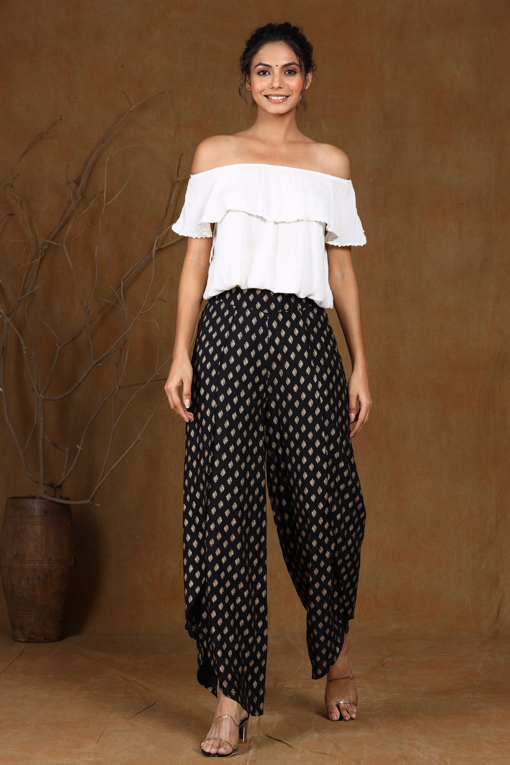 Juniper Women's Black Rayon Printed Tulip Dhoti Pant - Distacart