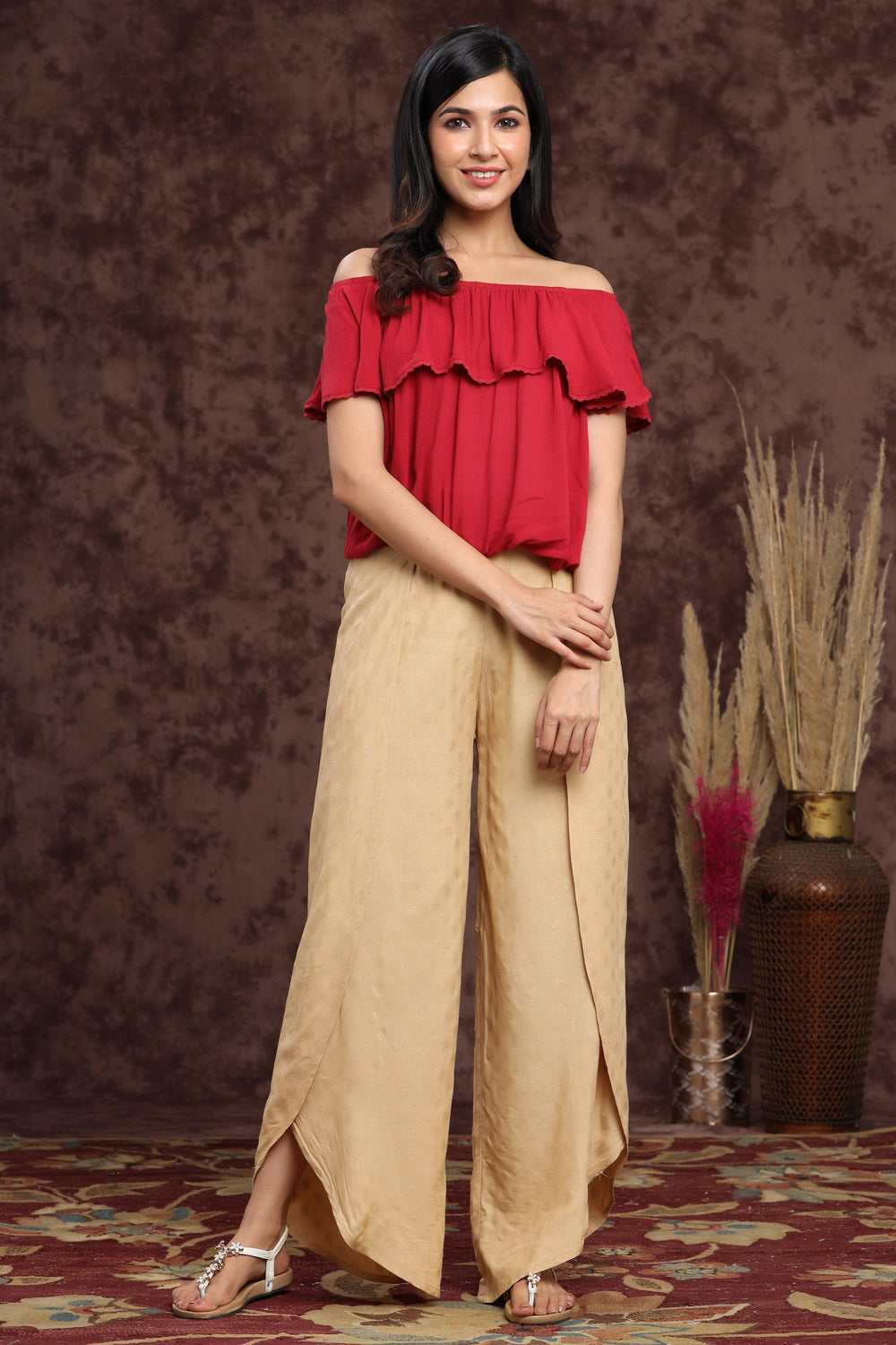 Juniper Women's Gold Rayon Printed Tulip Dhoti Pant - Distacart