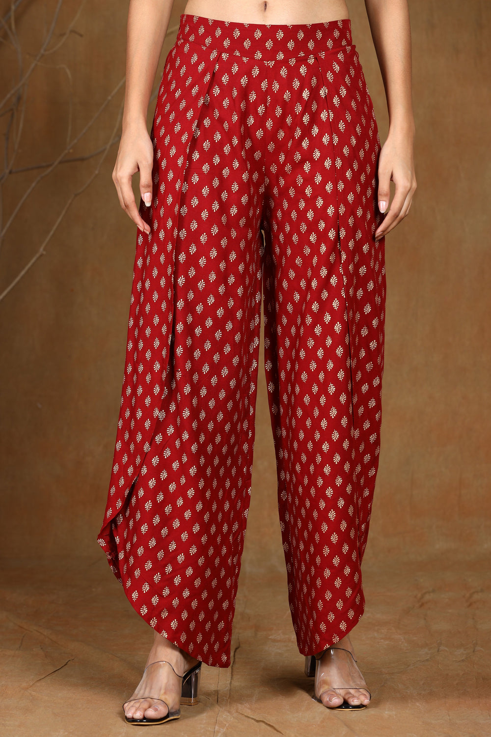 Juniper Women's Maroon Rayon Printed Tulip Dhoti Pant - Distacart