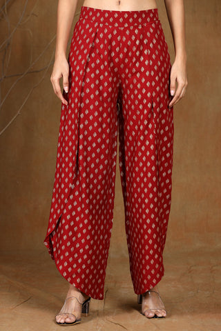 Juniper Women's Maroon Rayon Printed Tulip Dhoti Pant - Distacart