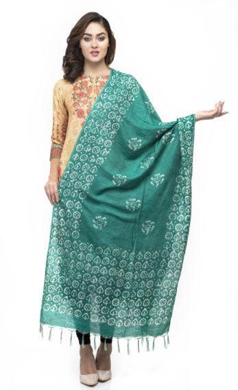 A R Silk Women's Cotton Batik Print Green Regular Dupatta