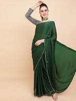 Thumbnail for Sangria Green Sequinned Satin Saree - Distacart