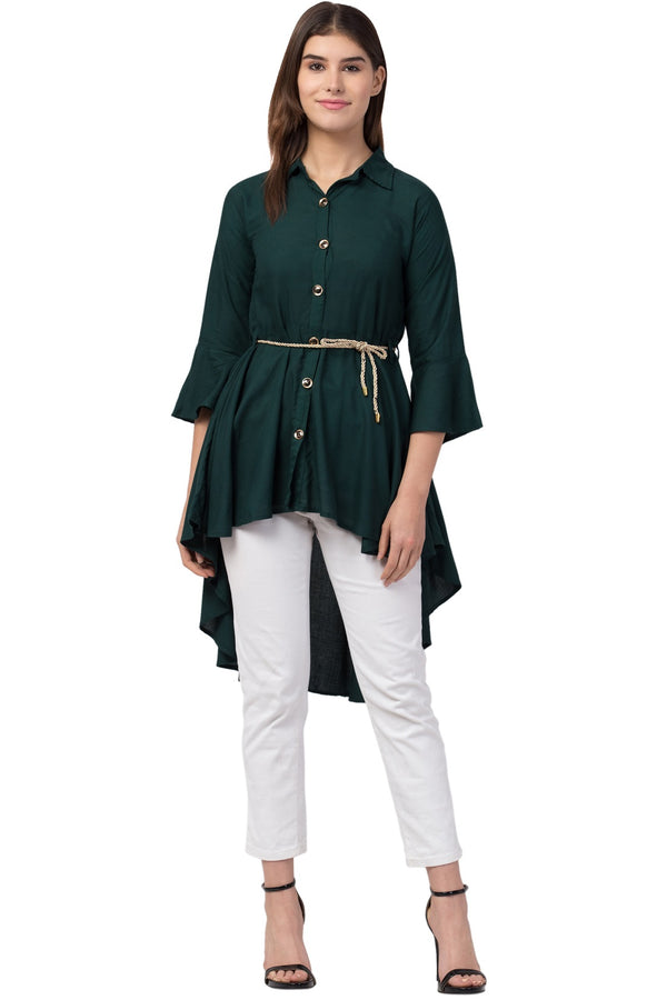 PAVONINE Bottle Green Color High-Low Midi For Girls - Distacart