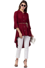 Thumbnail for PAVONINE Maroon Color High-Low Midi For Girls - Distacart