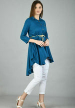 Thumbnail for PAVONINE Petrol Color High-Low Midi For Girls - Distacart