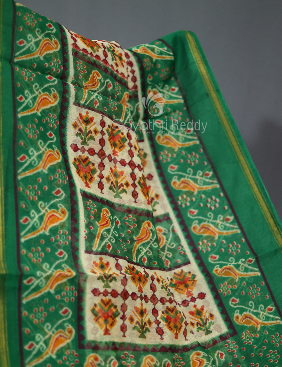 Shades of Cream Patola Print Semi Chanderi Saree By Gayathri Reddy Designer Studio - Distacart