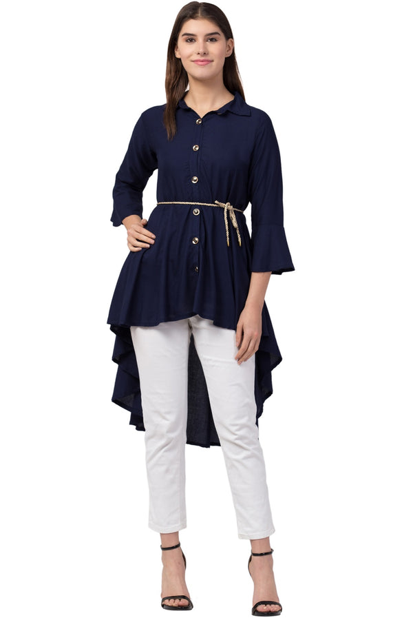 PAVONINE Navy Blue Color High-Low Midi For Girls - Distacart