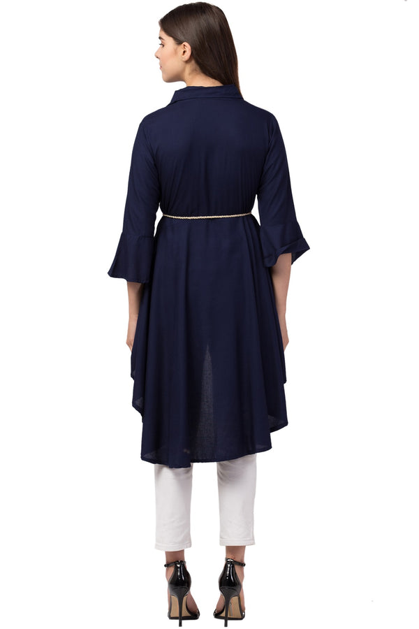 PAVONINE Navy Blue Color High-Low Midi For Girls - Distacart