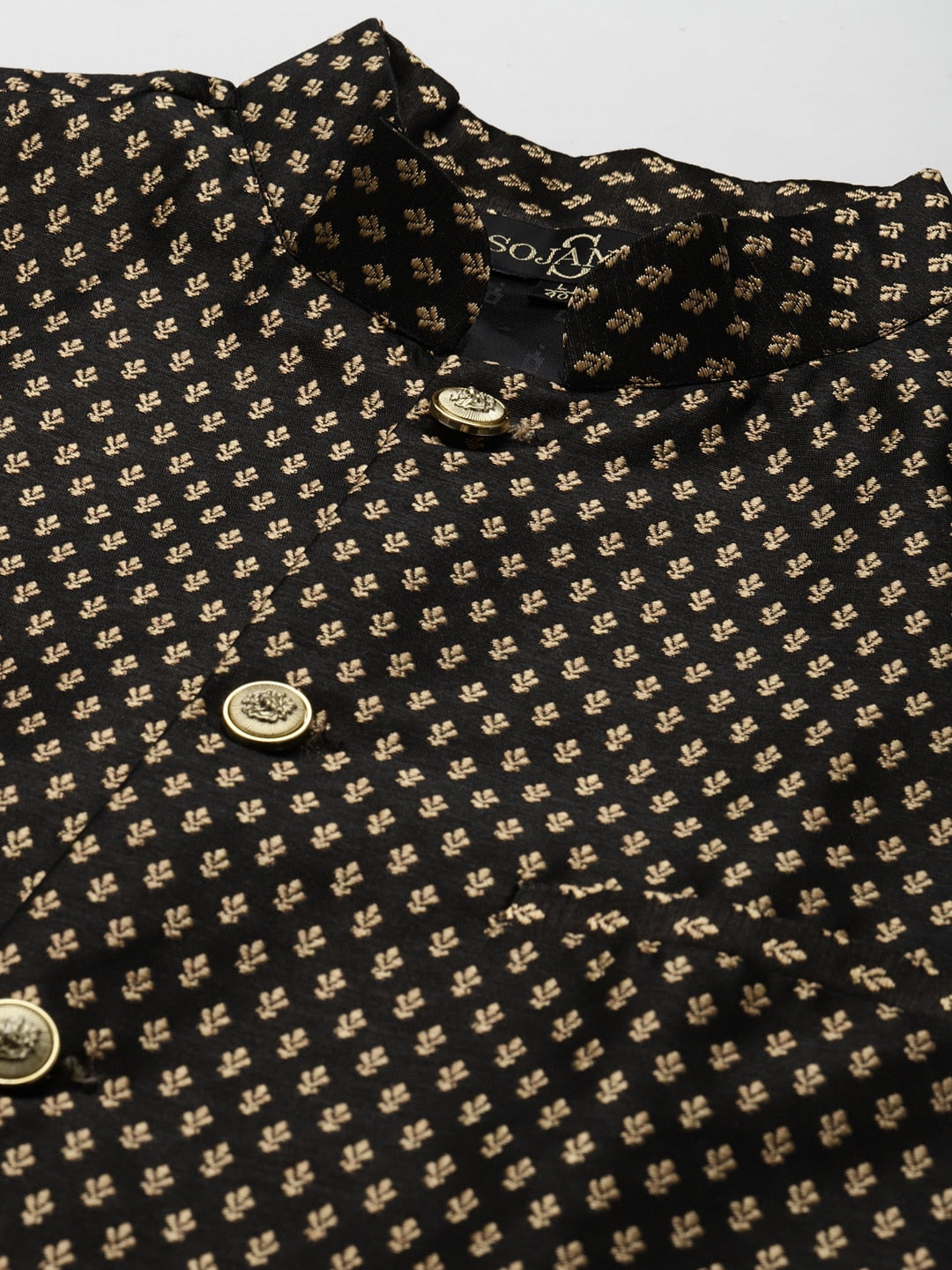 Sojanya Men Black Solid Kurta with Churidar & Nehru Jacket - Distacart