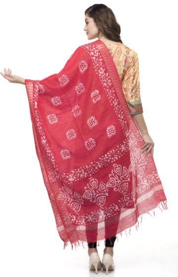 A R Silk Women's Cotton Batik Print Red Regular Dupatta