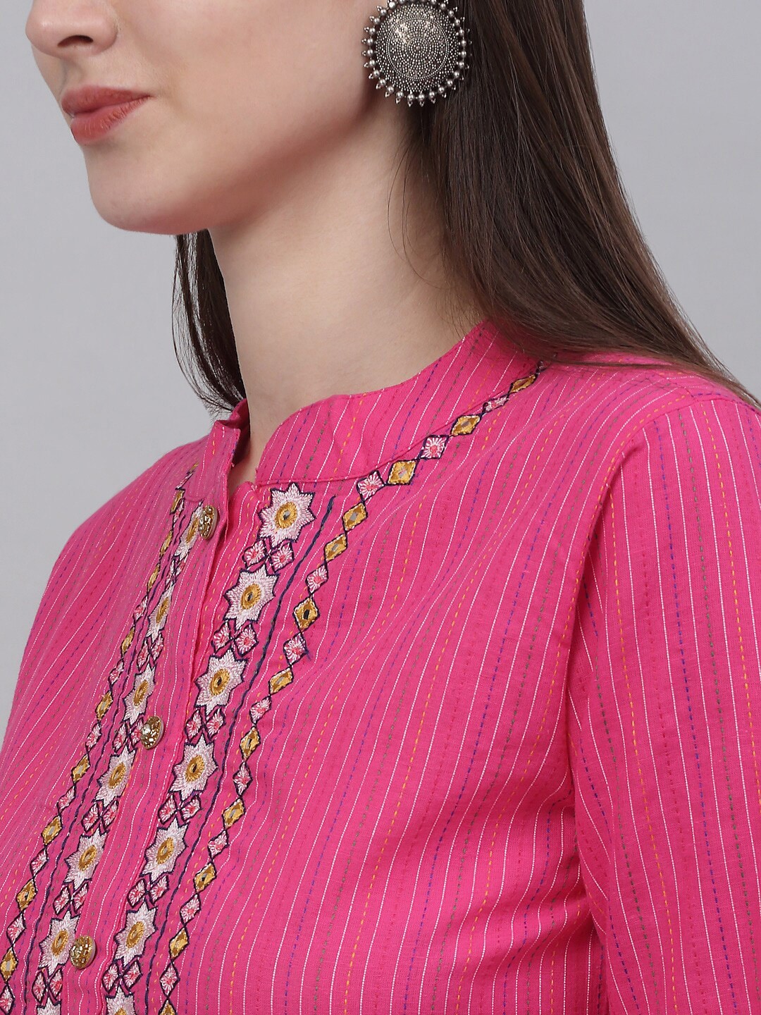 Kalini Women Pink Floral Embroidered Sequinned Pure Cotton Kurta with Trousers & With Dupatta - Distacart