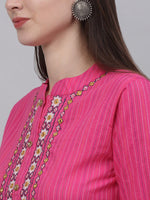 Thumbnail for Kalini Women Pink Floral Embroidered Sequinned Pure Cotton Kurta with Trousers & With Dupatta - Distacart