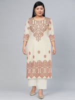 Thumbnail for Biba Women Off White Ethnic Motifs Printed Mirror Work Jacquard Anarkali Kurta - Distacart