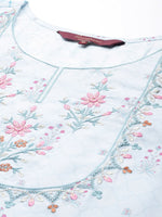 Thumbnail for Sangria Women Turquoise Blue Floral Embroidered Kurta - Distacart