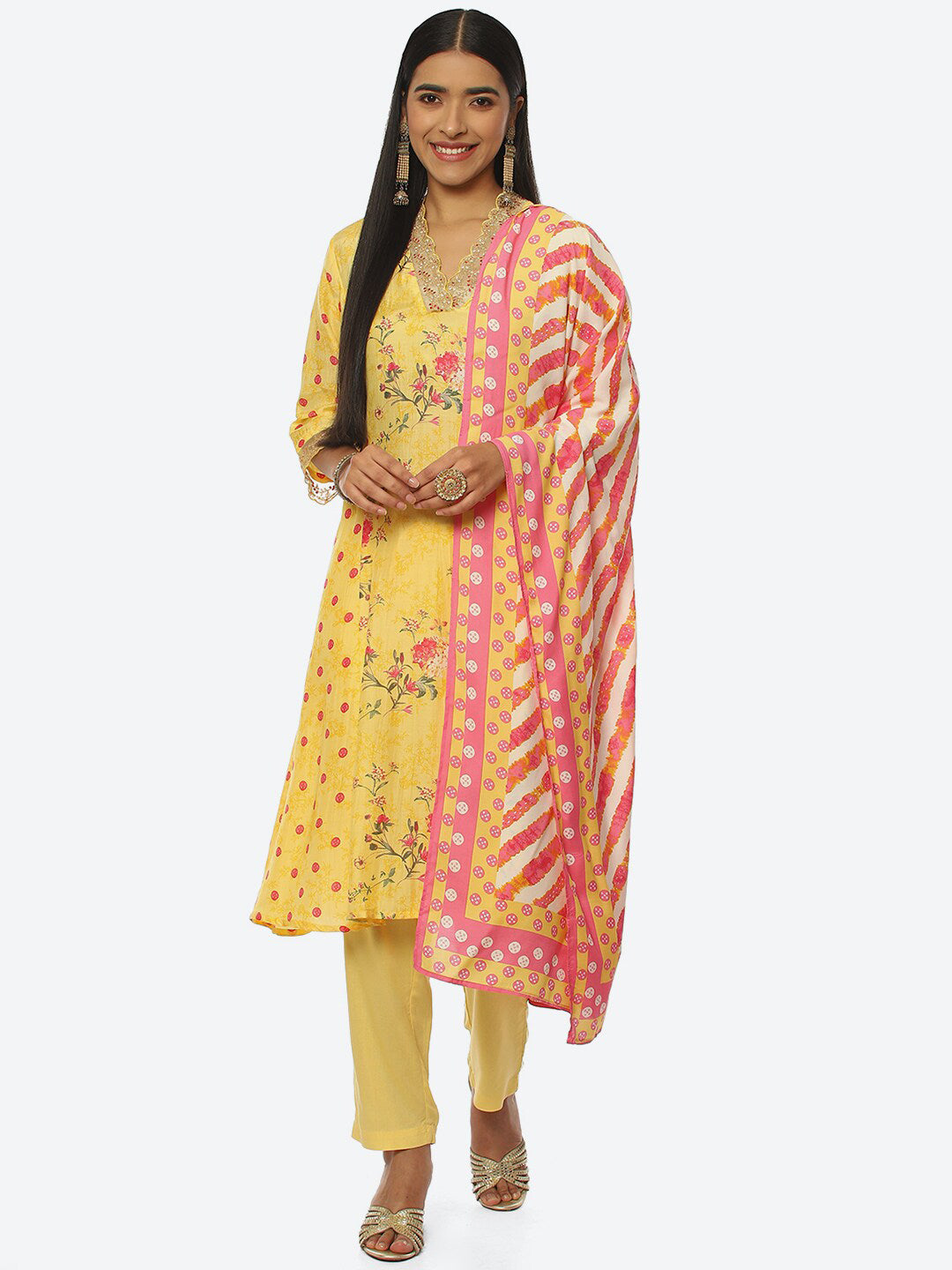 Biba Floral Printed Kurta with Palazzos - Distacart