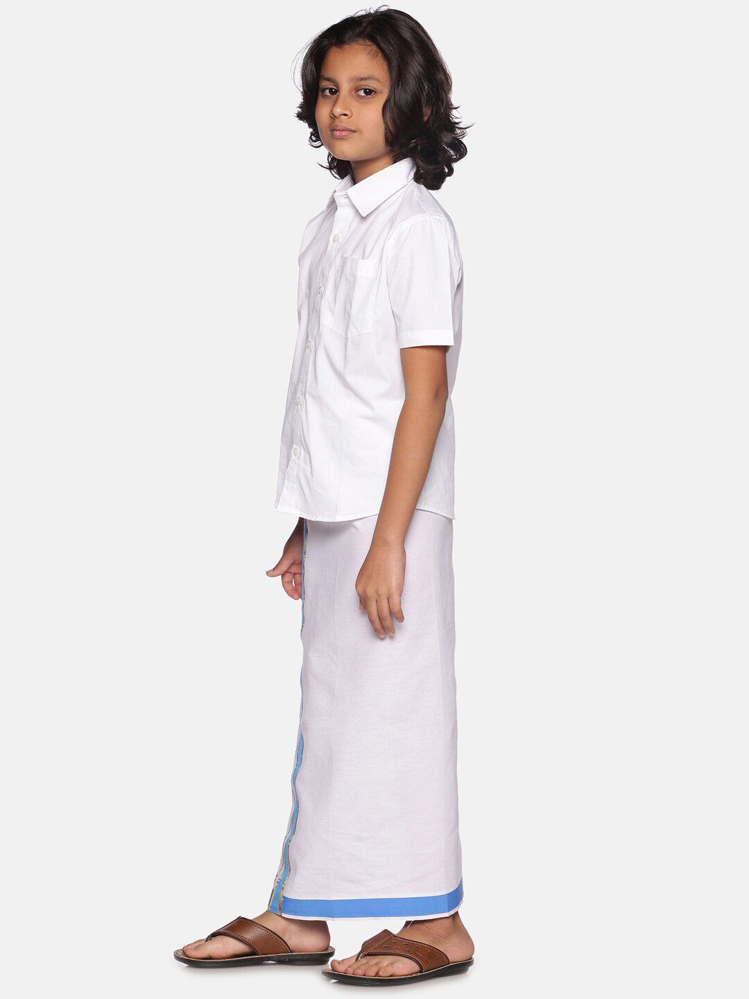 Sethukrishna Boys White Pure Cotton Shirt with Readymade Dhoti - Distacart