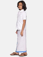 Thumbnail for Sethukrishna Boys White Pure Cotton Shirt with Readymade Dhoti - Distacart