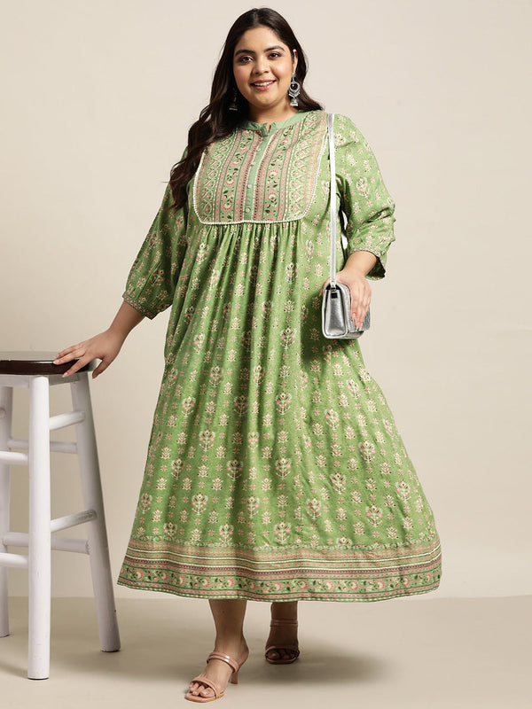 Juniper Women`s Pista Green Rayon Fusion Wear Printed A-line Dress - Distacart
