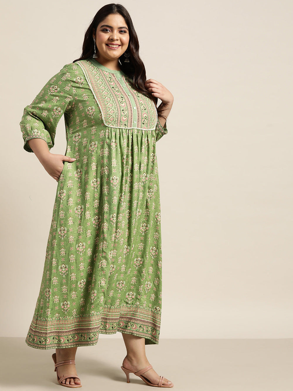 Juniper Women`s Pista Green Rayon Fusion Wear Printed A-line Dress - Distacart