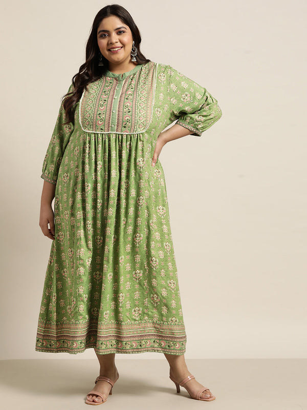 Juniper Women`s Pista Green Rayon Fusion Wear Printed A-line Dress - Distacart