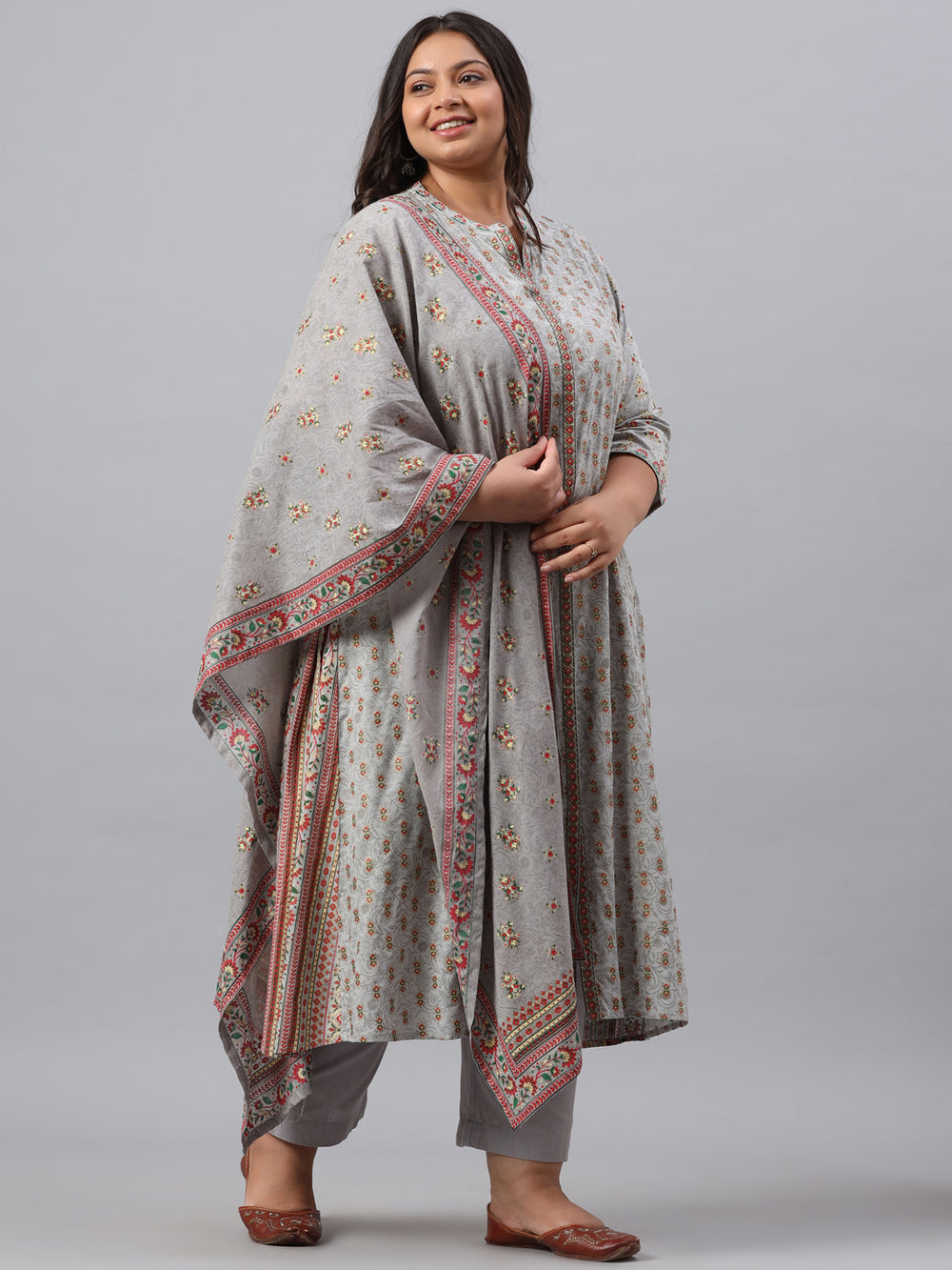 Juniper Women`s Grey Rayon Daily Wear Printed A-line Kurta Sets - Distacart