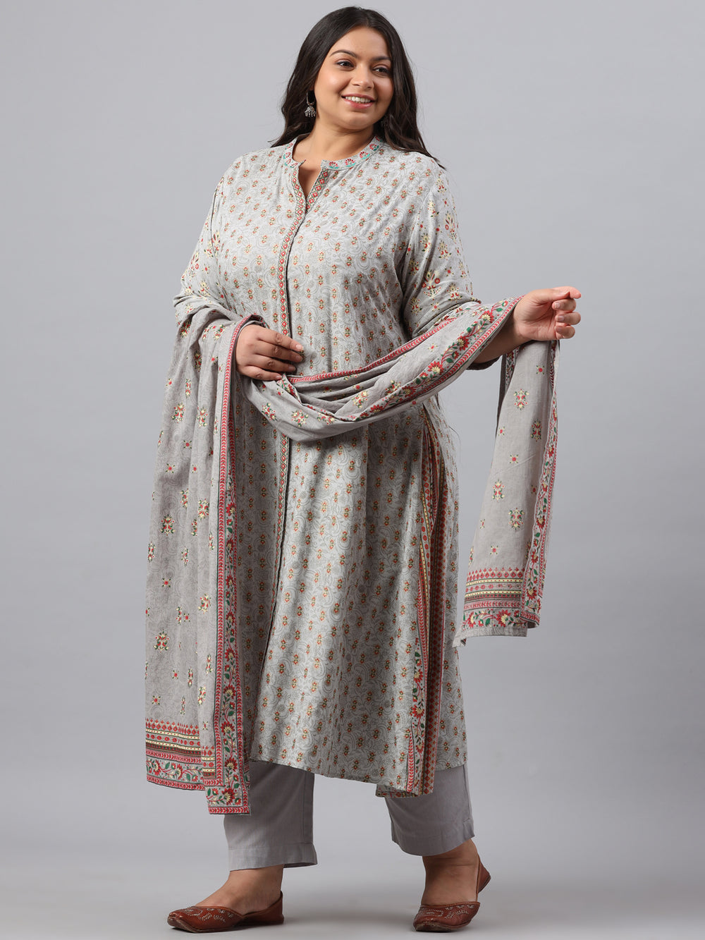 Juniper Women`s Grey Rayon Daily Wear Printed A-line Kurta Sets - Distacart