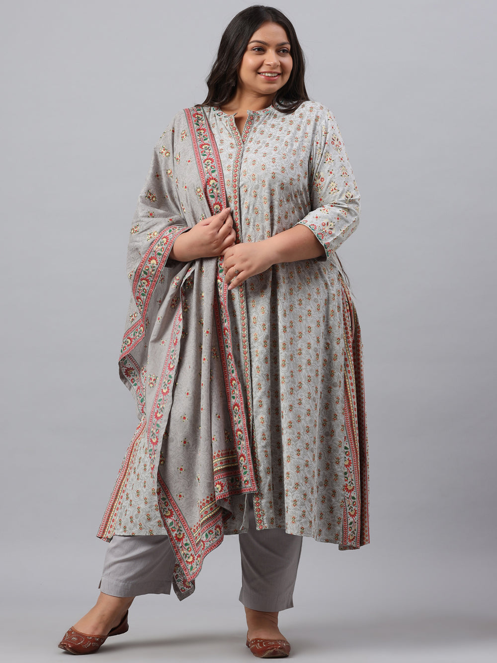 Juniper Women`s Grey Rayon Daily Wear Printed A-line Kurta Sets - Distacart