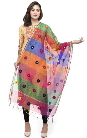 A R Silk Women's Chanderi Thread Work Cnd Multi Fancy Dupatta