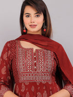 Thumbnail for Kalini Floral Printed Mirror Work Anarkali Kurta with Trousers & Dupatta - Distacart