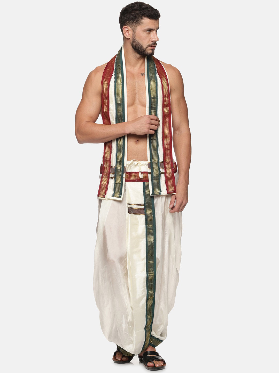 Sethukrishna Men Cream Coloured Solid Dhoti Pant With Angavastram - Distacart