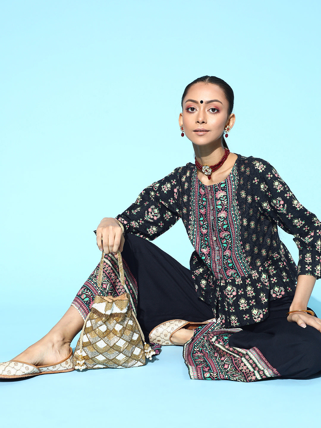 Juniper Womens Black Floral Printed Rayon Clothing Set - Distacart