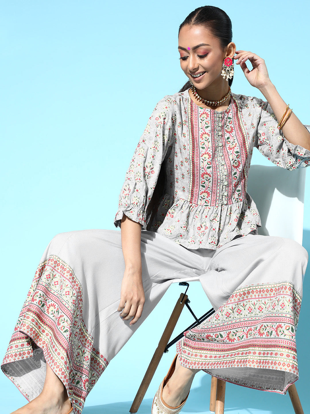 Juniper Womens Grey Floral Printed Rayon Clothing Set - Distacart