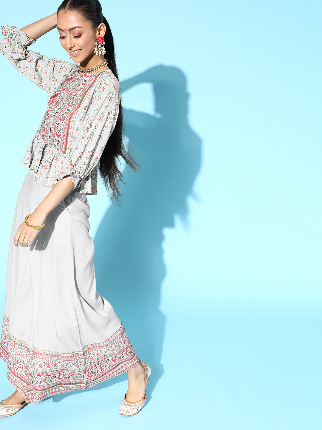 Juniper Womens Grey Floral Printed Rayon Clothing Set - Distacart