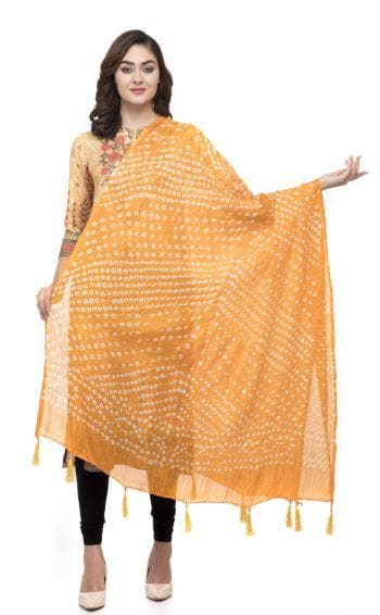 A R Silk Women's Silk Jaipuri Print Yellow Fancy Dupatta