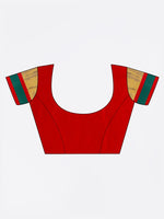 Thumbnail for Saree Mall Red & Gold-Toned Silk Cotton Colourblocked Kanjeevaram Saree - Distacart