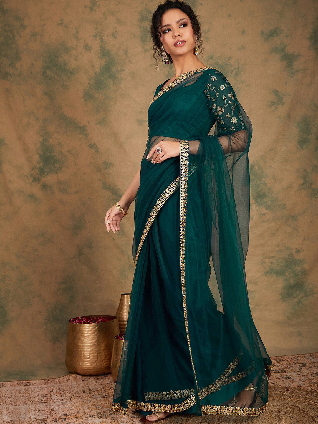 Sangria Embroidered Detailed Net Saree - Distacart